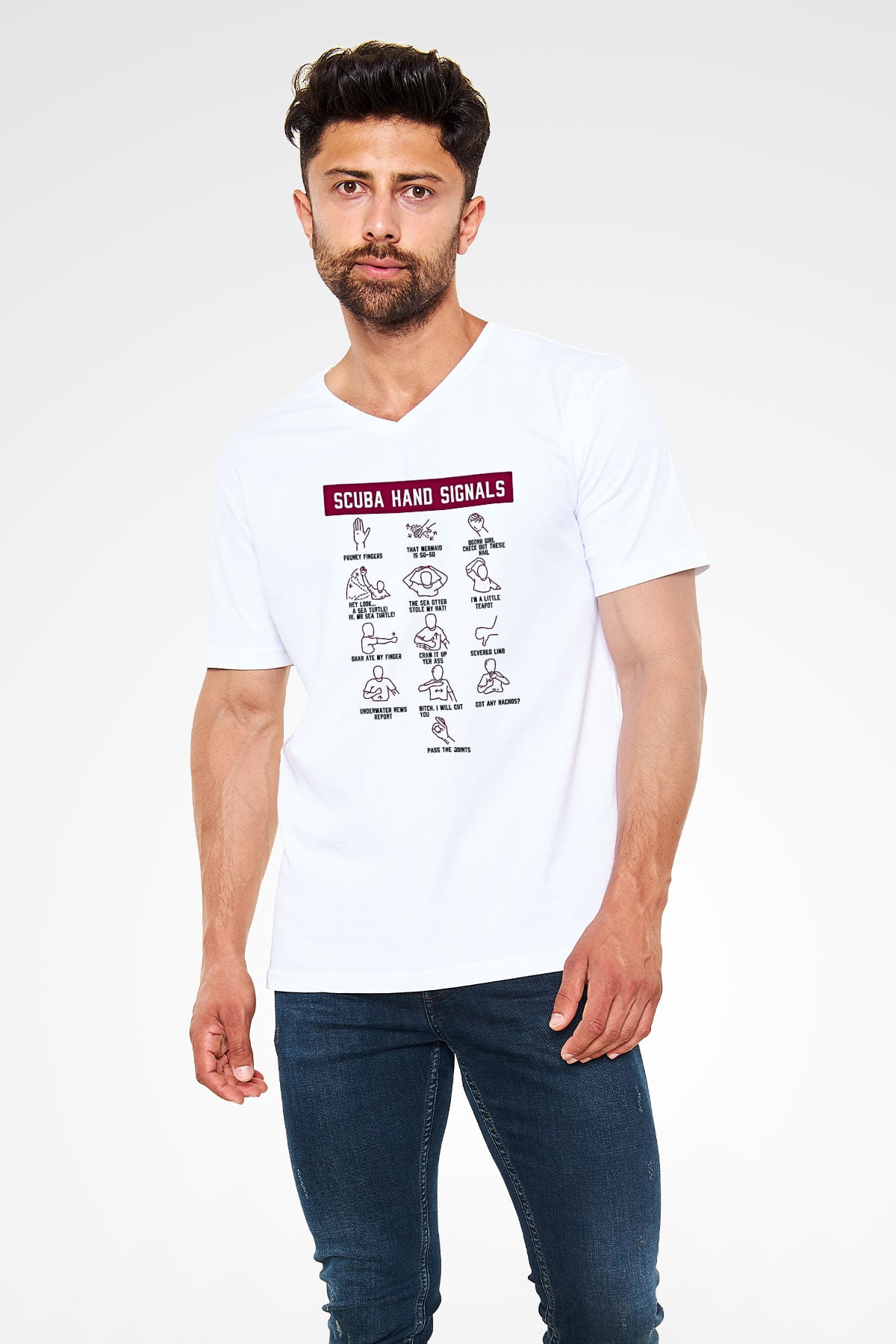 Buz Hokeyi Baskılı Unisex V Yaka Tişört - Tshirt