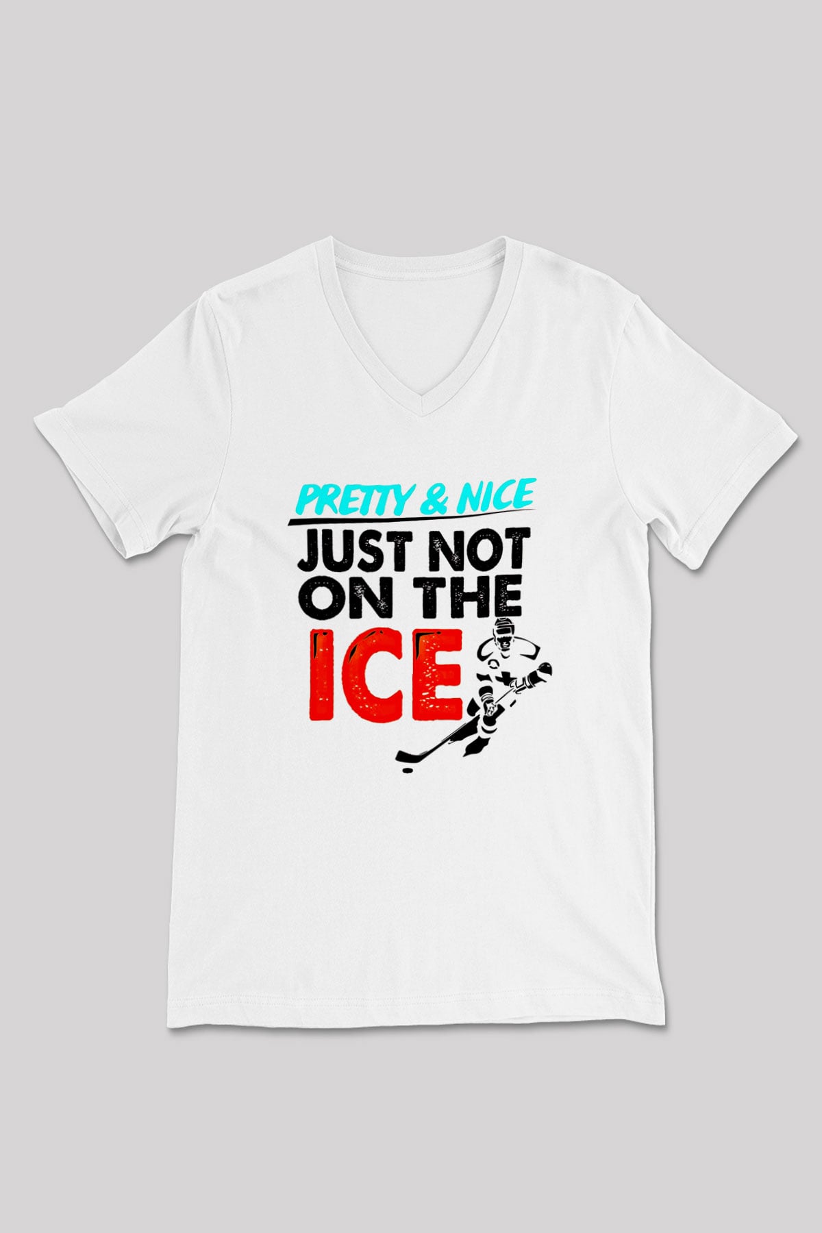 Buz Hokeyi Baskılı Unisex V Yaka Tişört - Tshirt