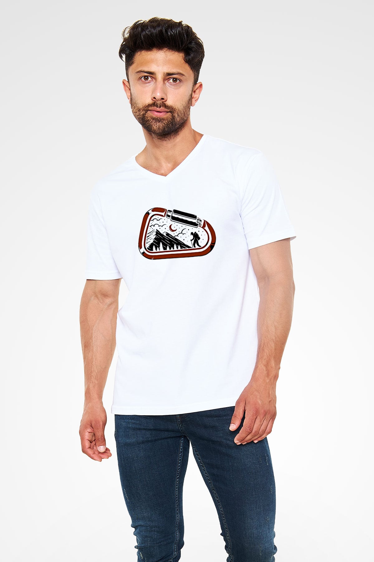 Buz Hokeyi Baskılı Unisex V Yaka Tişört - Tshirt