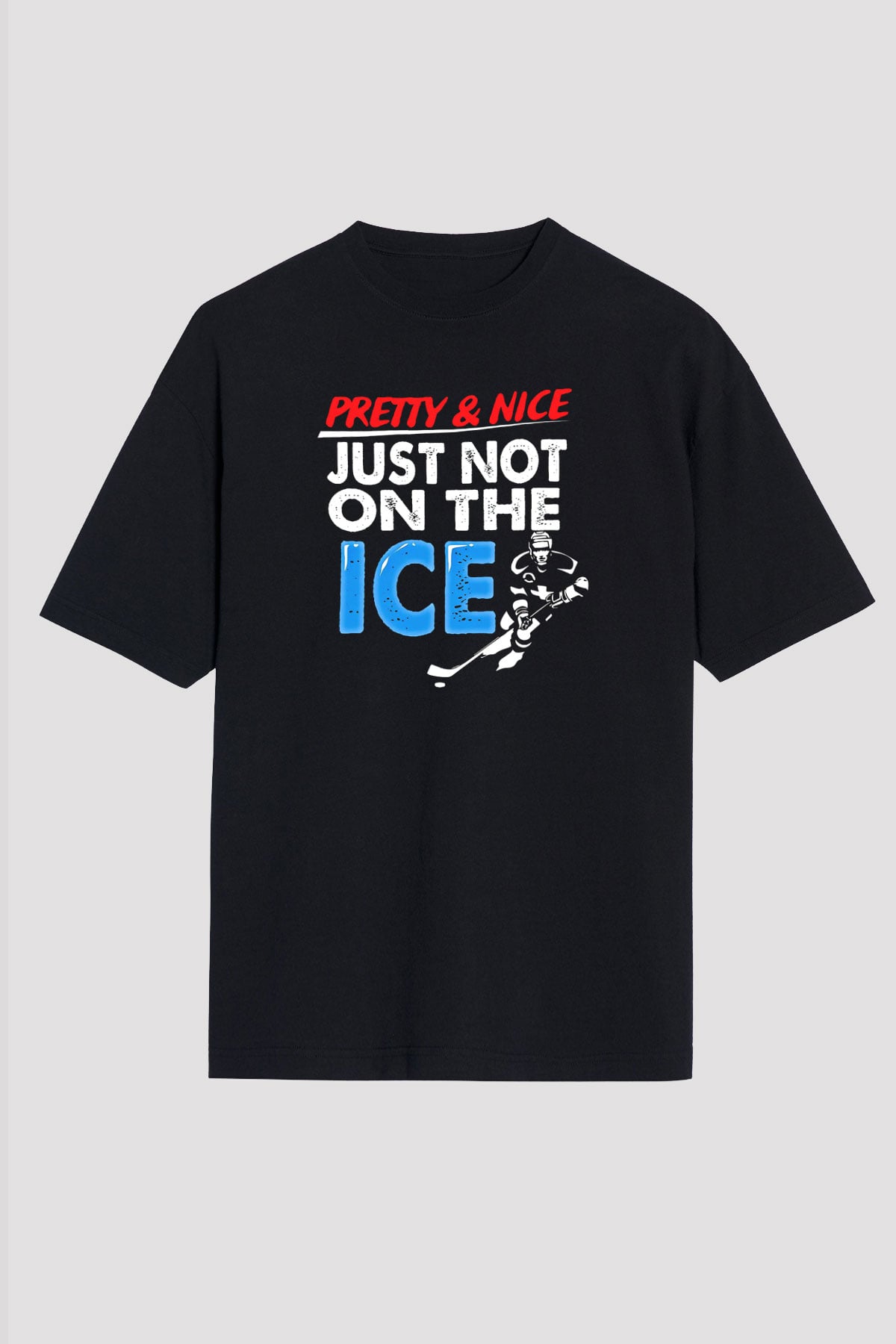 Buz Hokeyi - Ice Hockey Baskılı Unisex Siyah Oversize Tişört