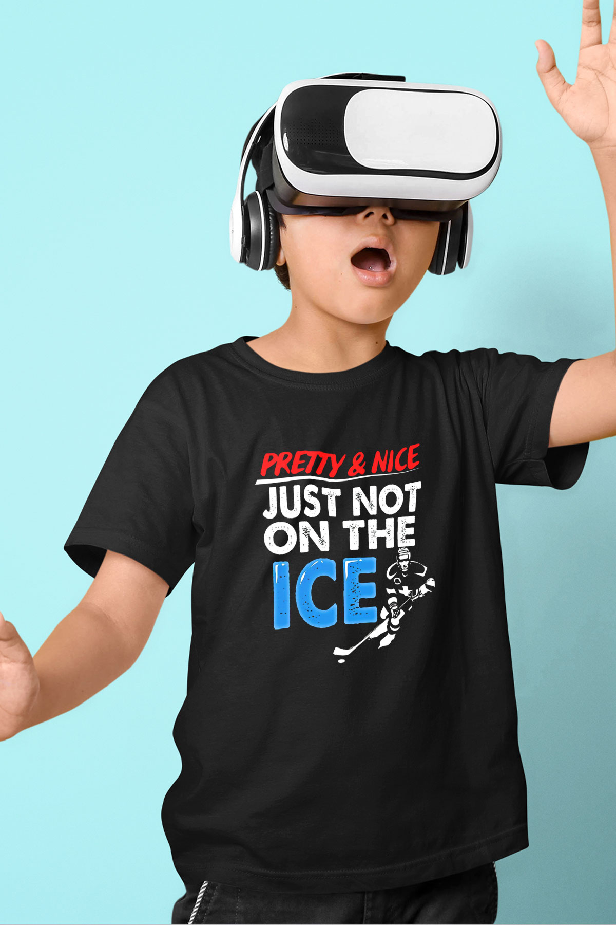 Buz Hokeyi - Ice Hockey Baskılı Unisex Siyah Çocuk Tİşörtü - Tshirt