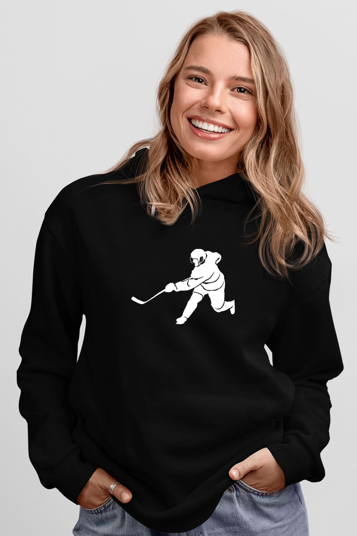 Buz Hokeyi - Ice Hockey Baskılı Unisex Siyah Hoodie
