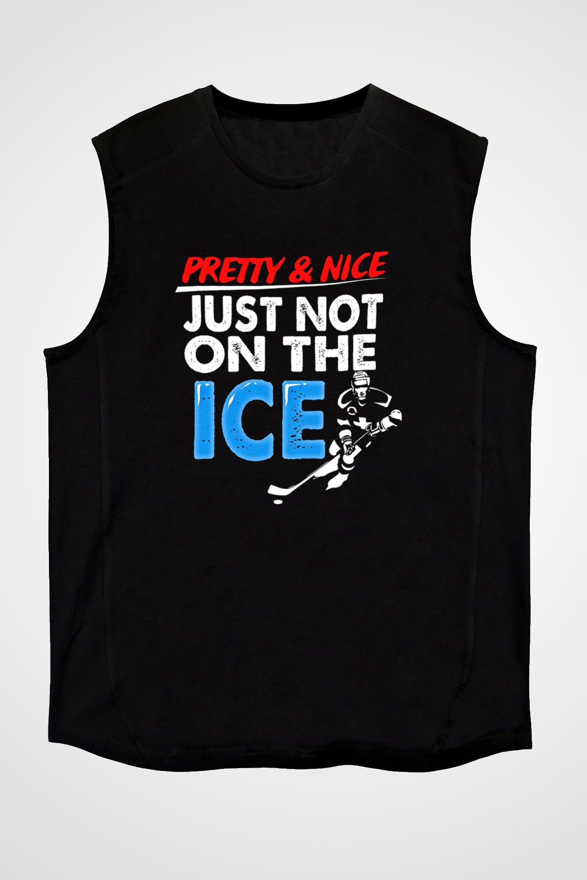 Buz Hokeyi - Ice Hockey Baskılı Unisex Siyah Kolsuz Tişört