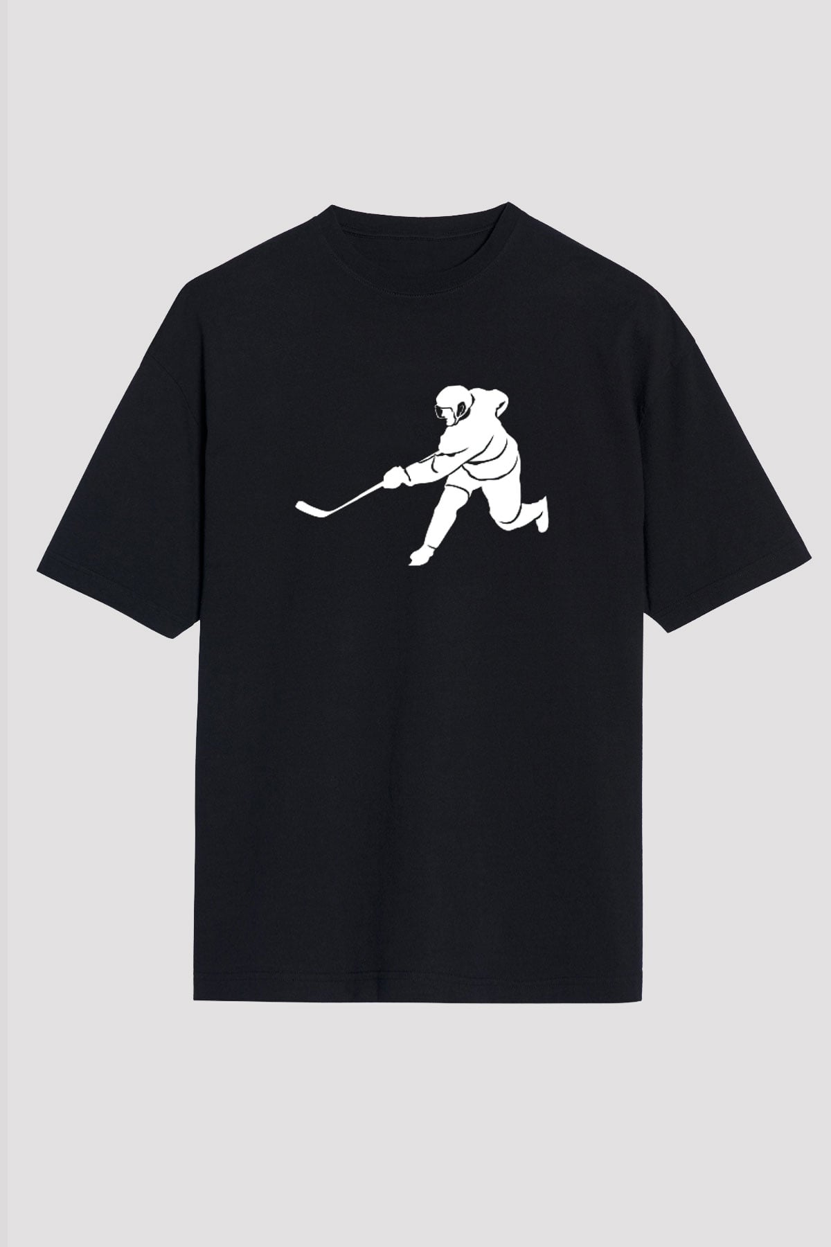 Buz Hokeyi - Ice Hockey Baskılı Unisex Siyah Oversize Tişört