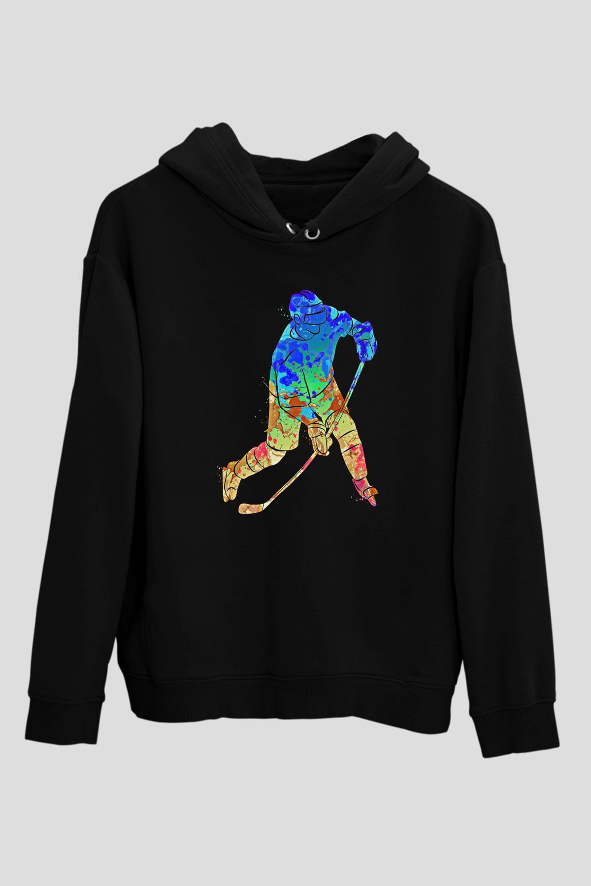 Buz Hokeyi - Ice Hockey Baskılı Unisex Siyah Hoodie