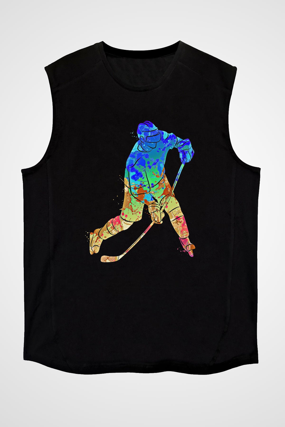 Buz Hokeyi - Ice Hockey Baskılı Unisex Siyah Kolsuz Tişört