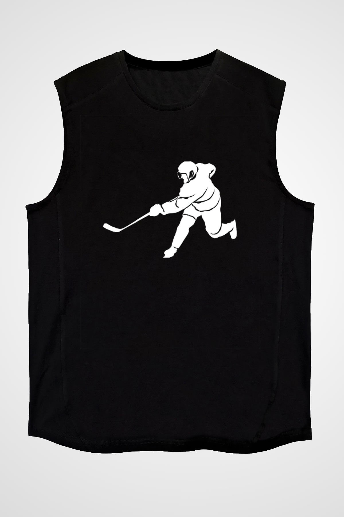 Buz Hokeyi - Ice Hockey Baskılı Unisex Siyah Kolsuz Tişört