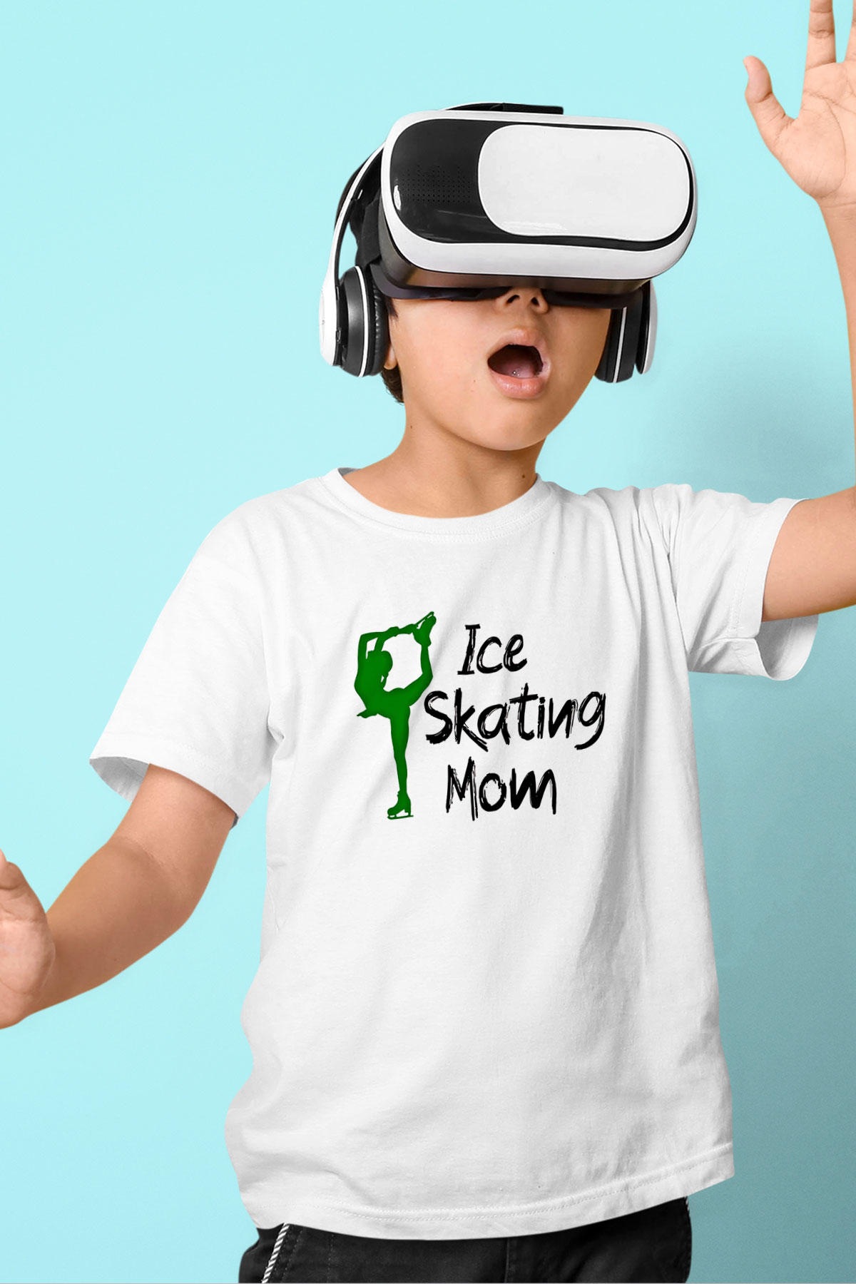 Buz Pateni Baskılı Unisex Beyaz Çocuk Tişört - Tshirt