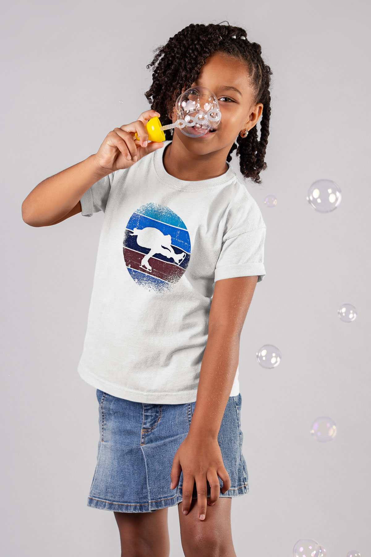Buz Pateni Baskılı Unisex Beyaz Çocuk Tişört - Tshirt