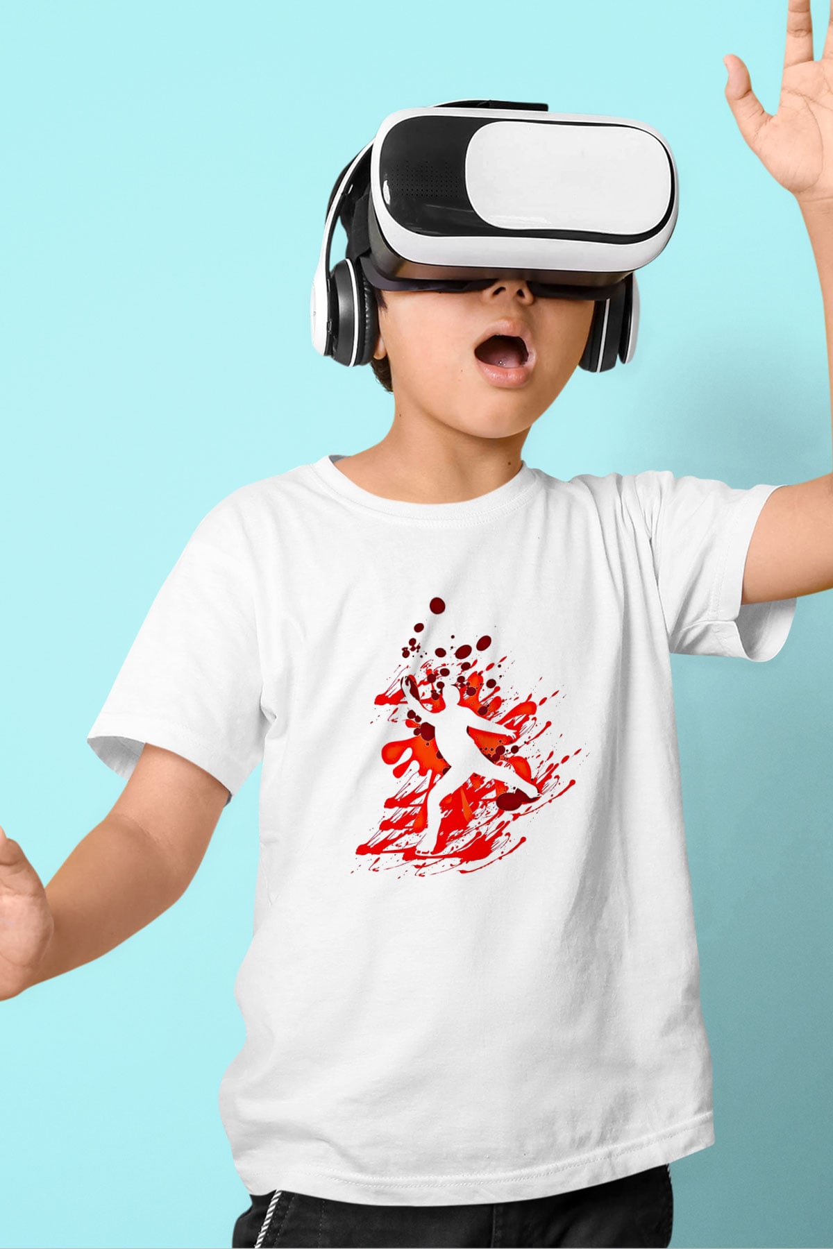 Buz Pateni Baskılı Unisex Beyaz Çocuk Tişört - Tshirt