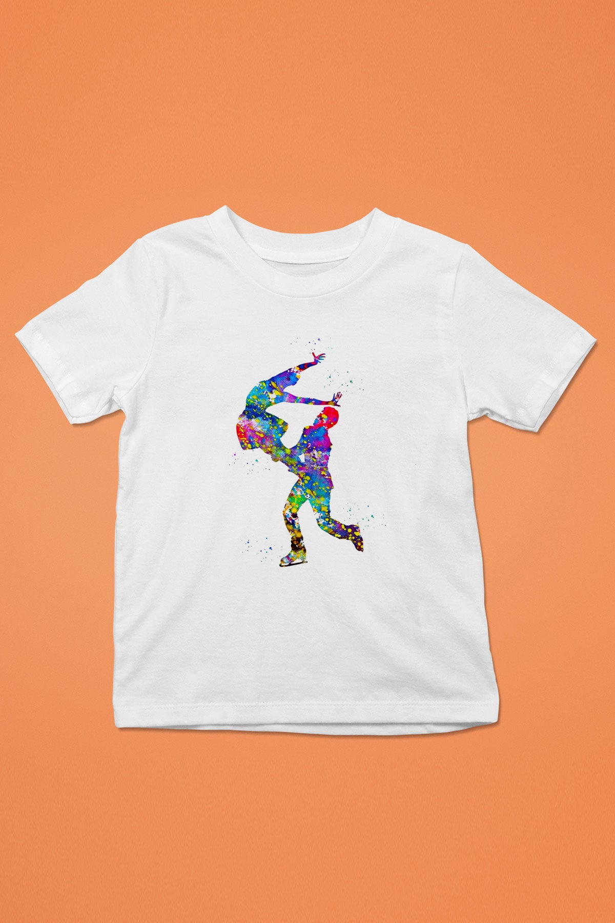 Buz Pateni Baskılı Unisex Beyaz Çocuk Tişört - Tshirt