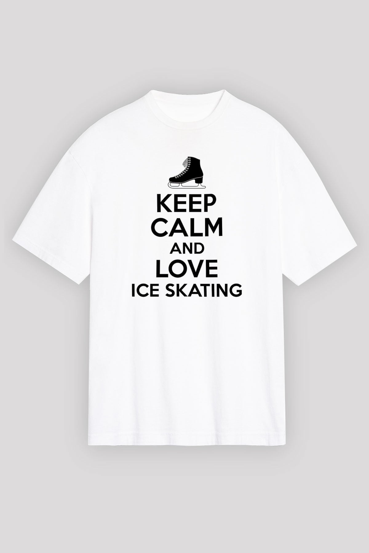 Buz Pateni Baskılı Unisex Beyaz Oversize Tişört - Tshirt