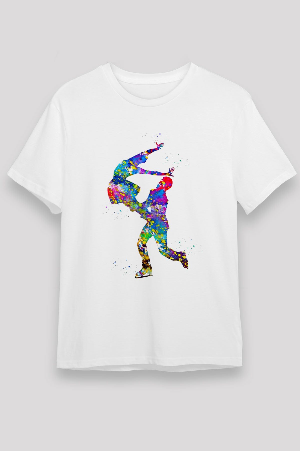 Buz Pateni Baskılı Unisex Beyaz Tişört - Tshirt