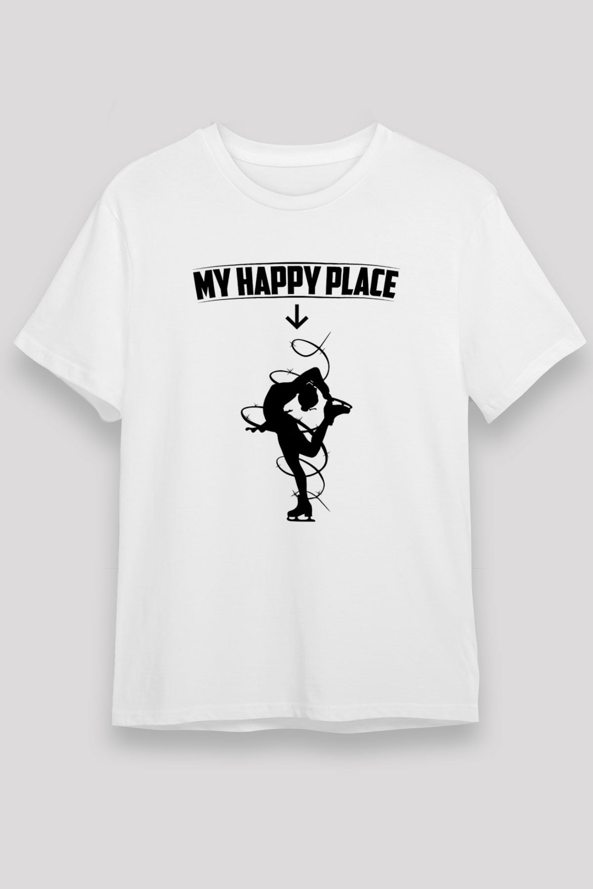 Buz Pateni Baskılı Unisex Beyaz Tişört - Tshirt