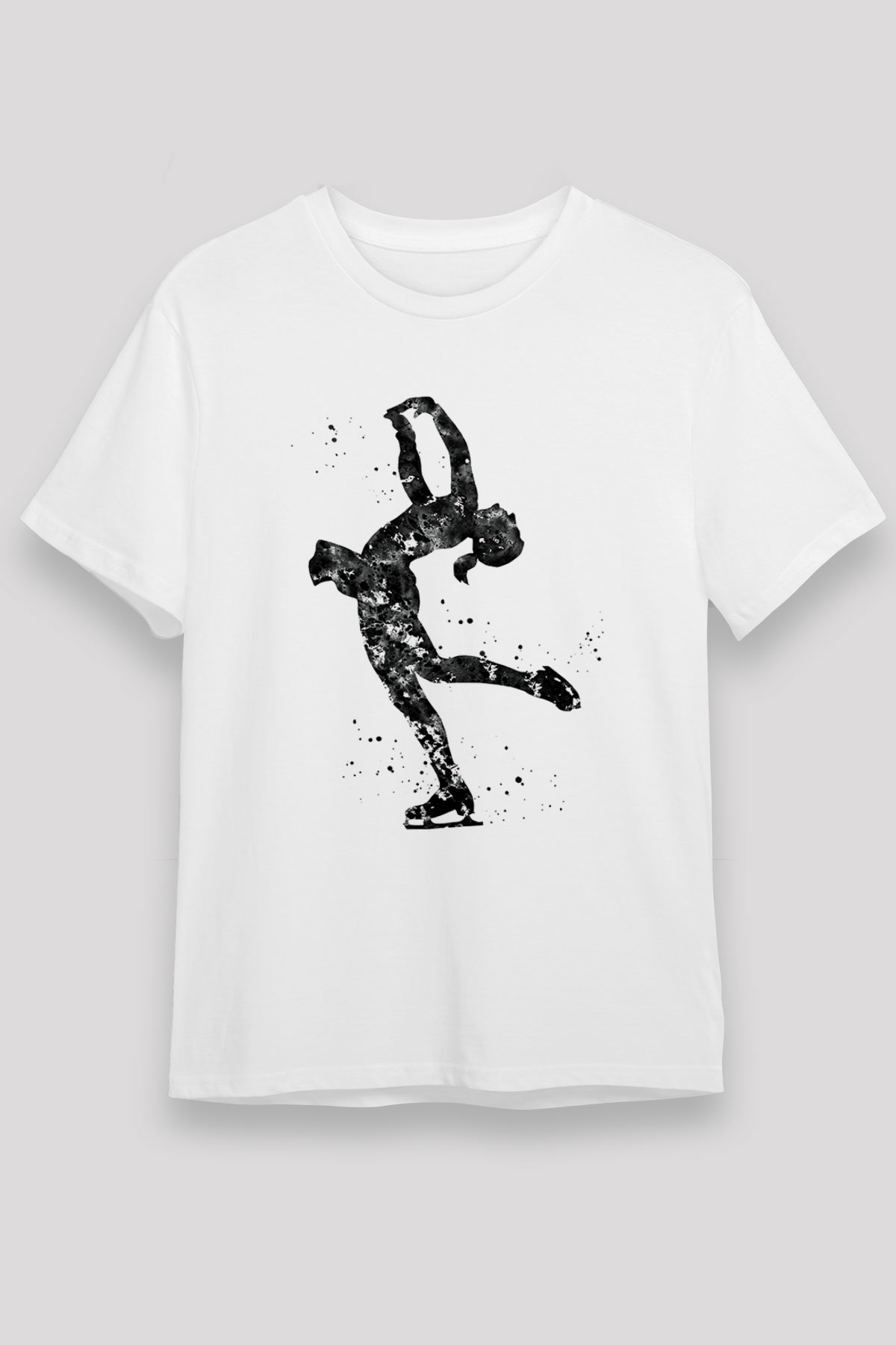 Buz Pateni Baskılı Unisex Beyaz Tişört - Tshirt