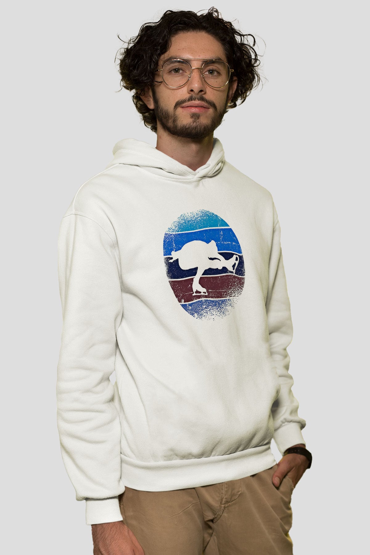 Buz Pateni Baskılı Unisex Ekru Hoodie