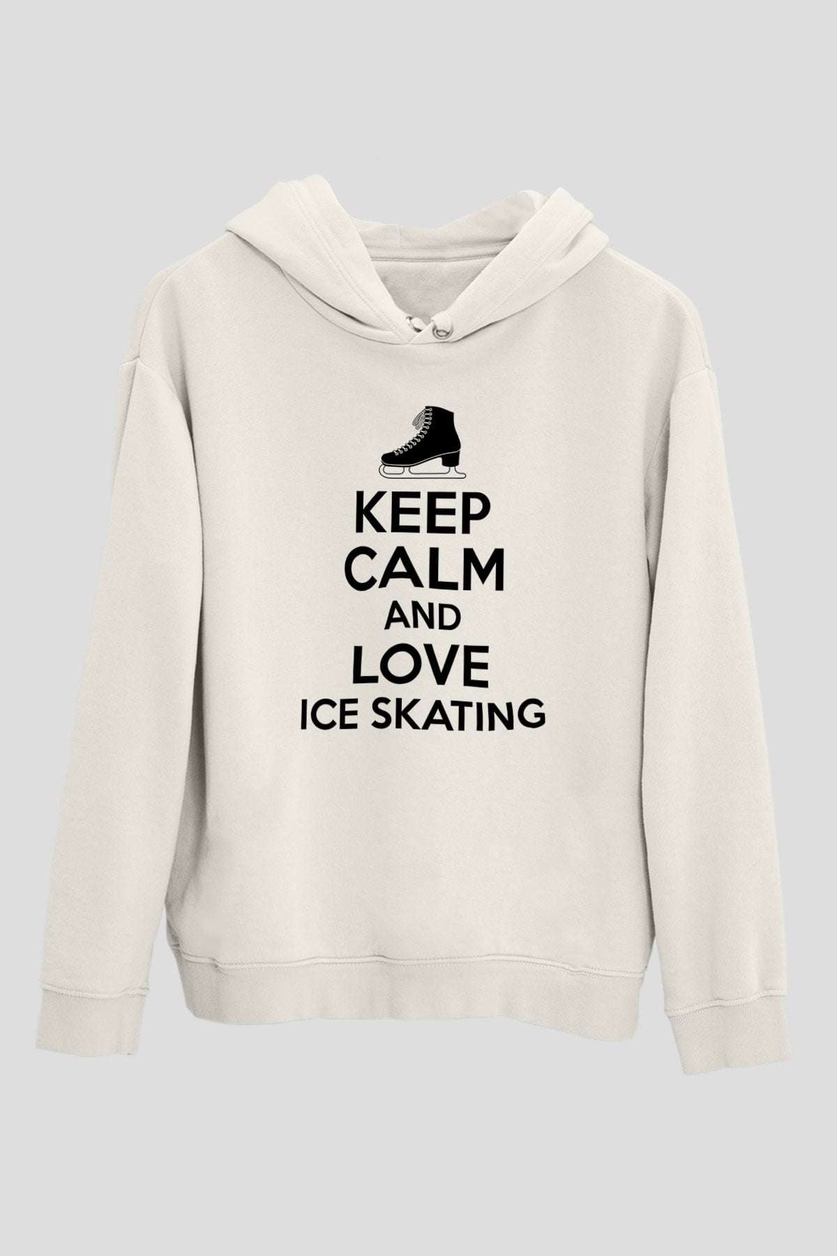 Buz Pateni Baskılı Unisex Ekru Hoodie