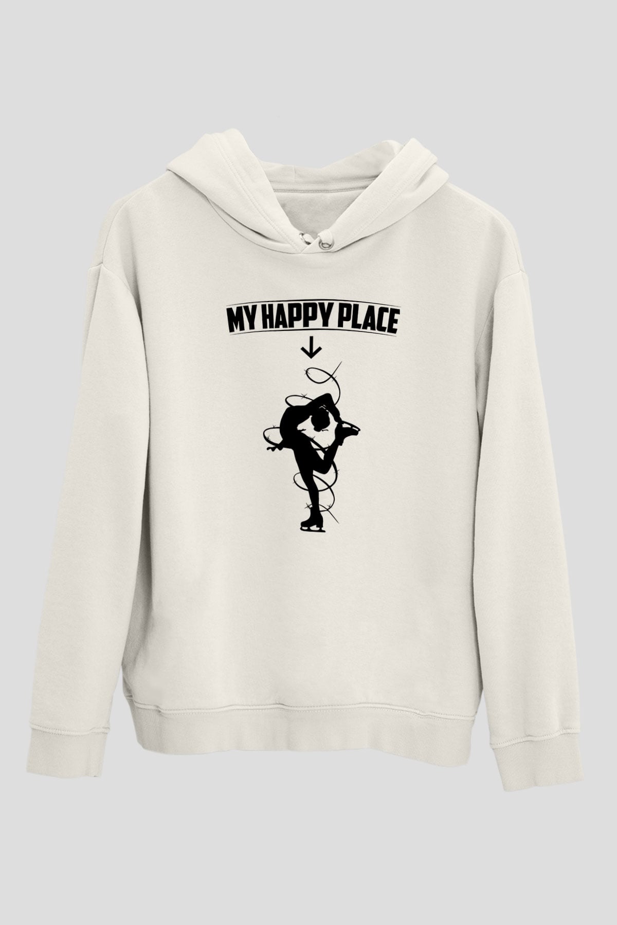 Buz Pateni Baskılı Unisex Ekru Hoodie