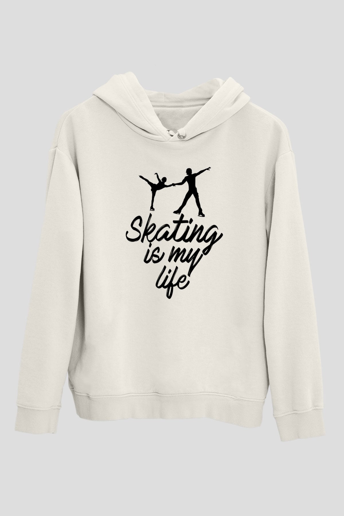 Buz Pateni Baskılı Unisex Ekru Hoodie