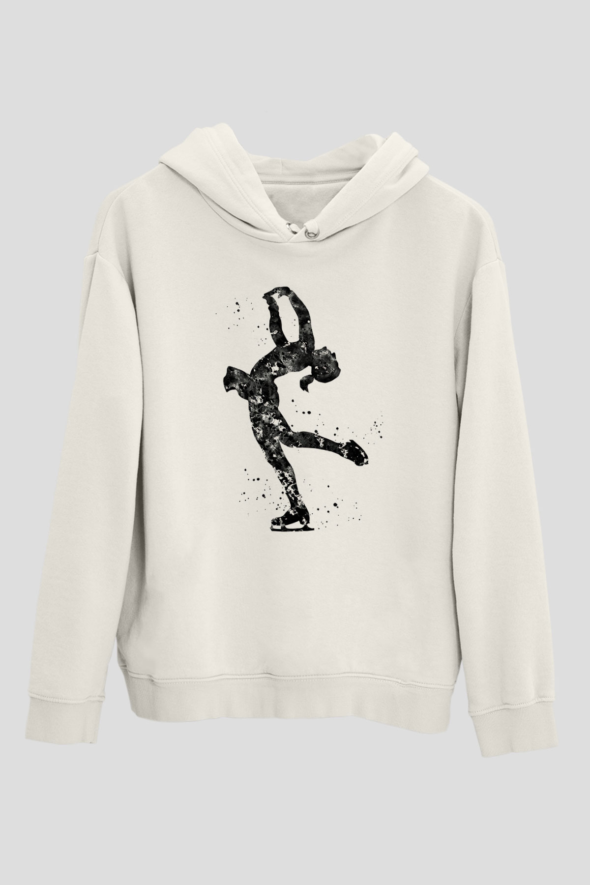 Buz Pateni Baskılı Unisex Ekru Hoodie