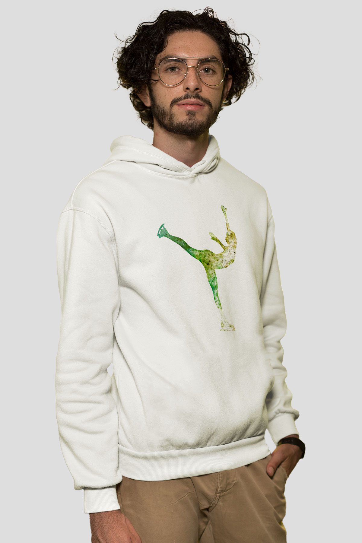 Buz Pateni Baskılı Unisex Ekru Hoodie