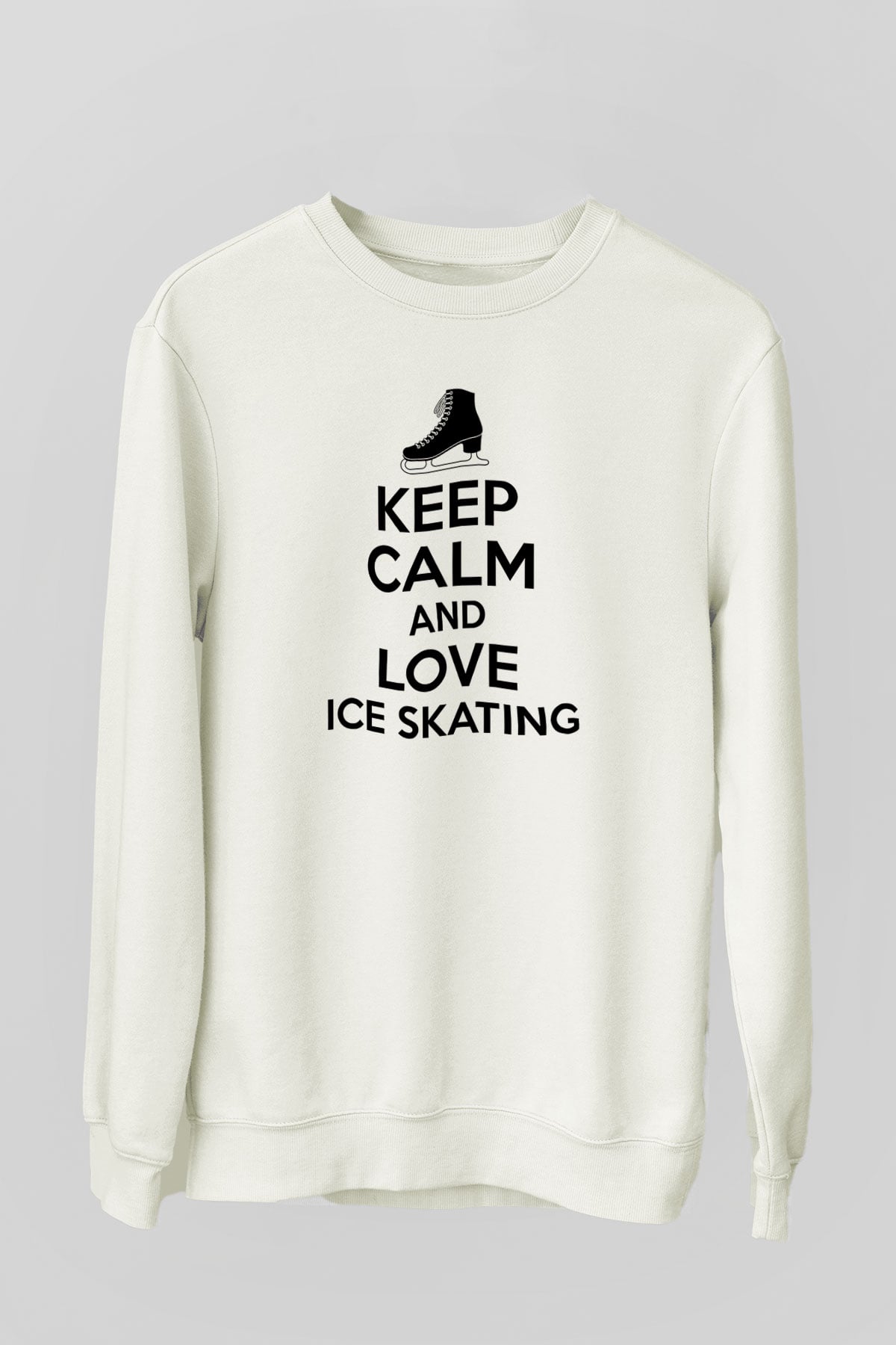 Buz Pateni Baskılı Unisex Ekru Sweatshirt