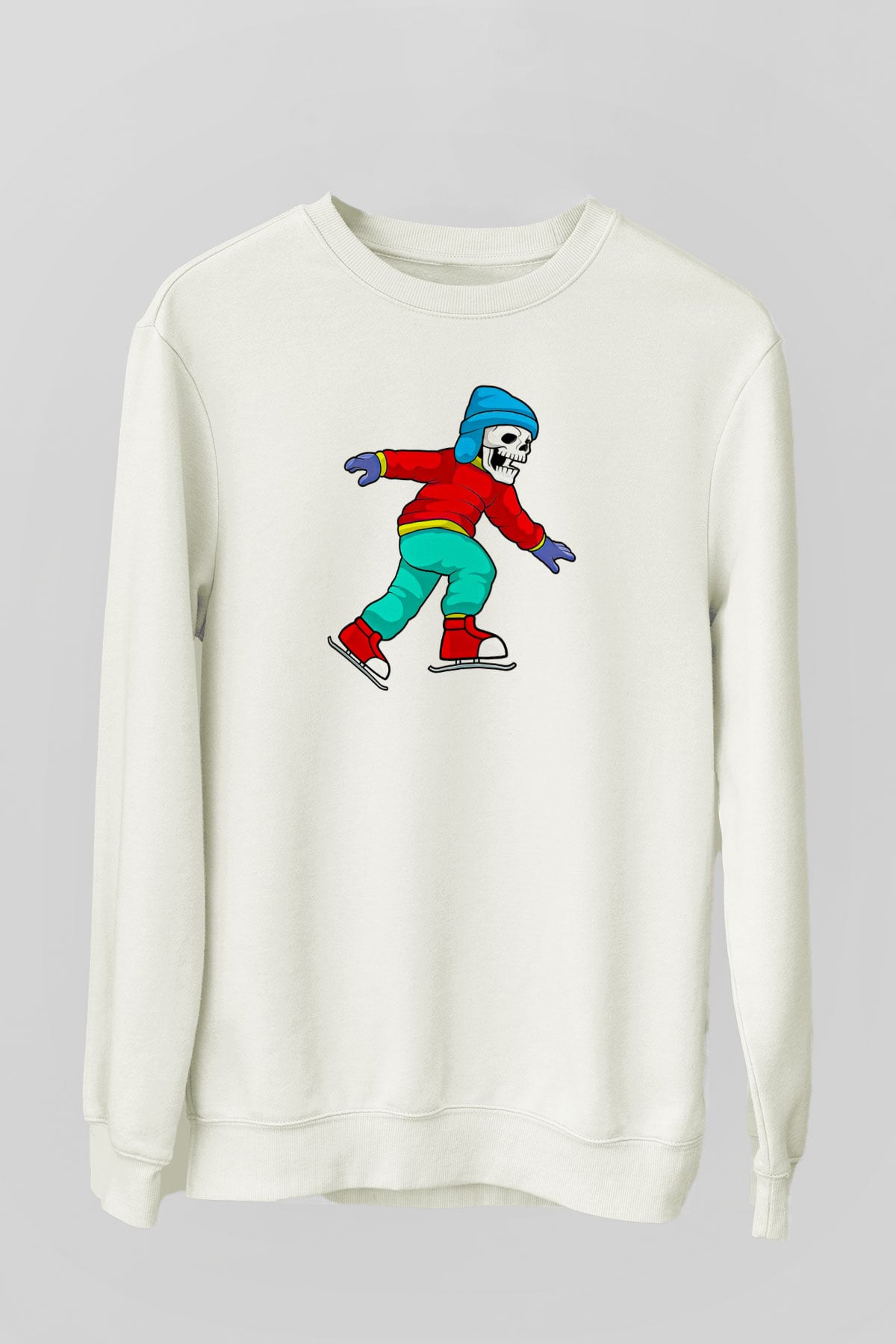 Buz Pateni Baskılı Unisex Ekru Sweatshirt