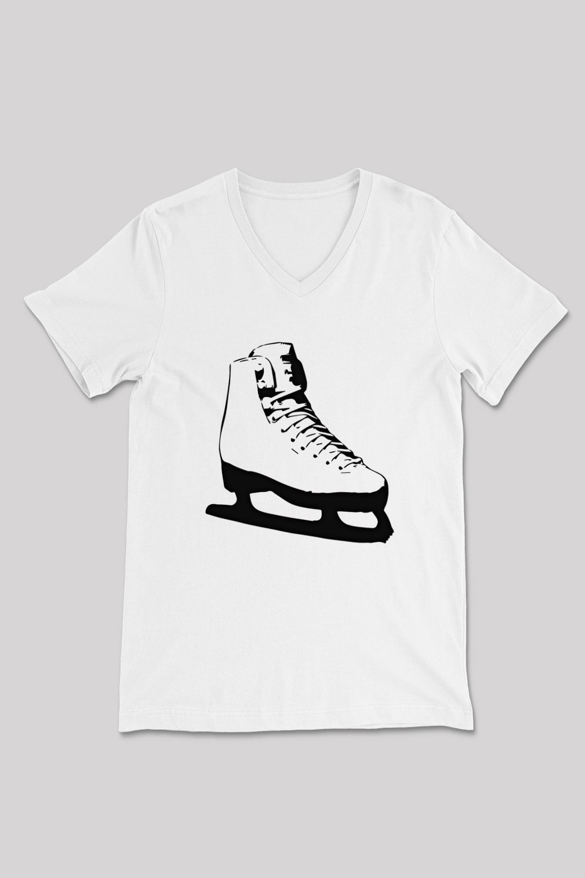 Buz Pateni Baskılı Unisex V Yaka Tişört - Tshirt