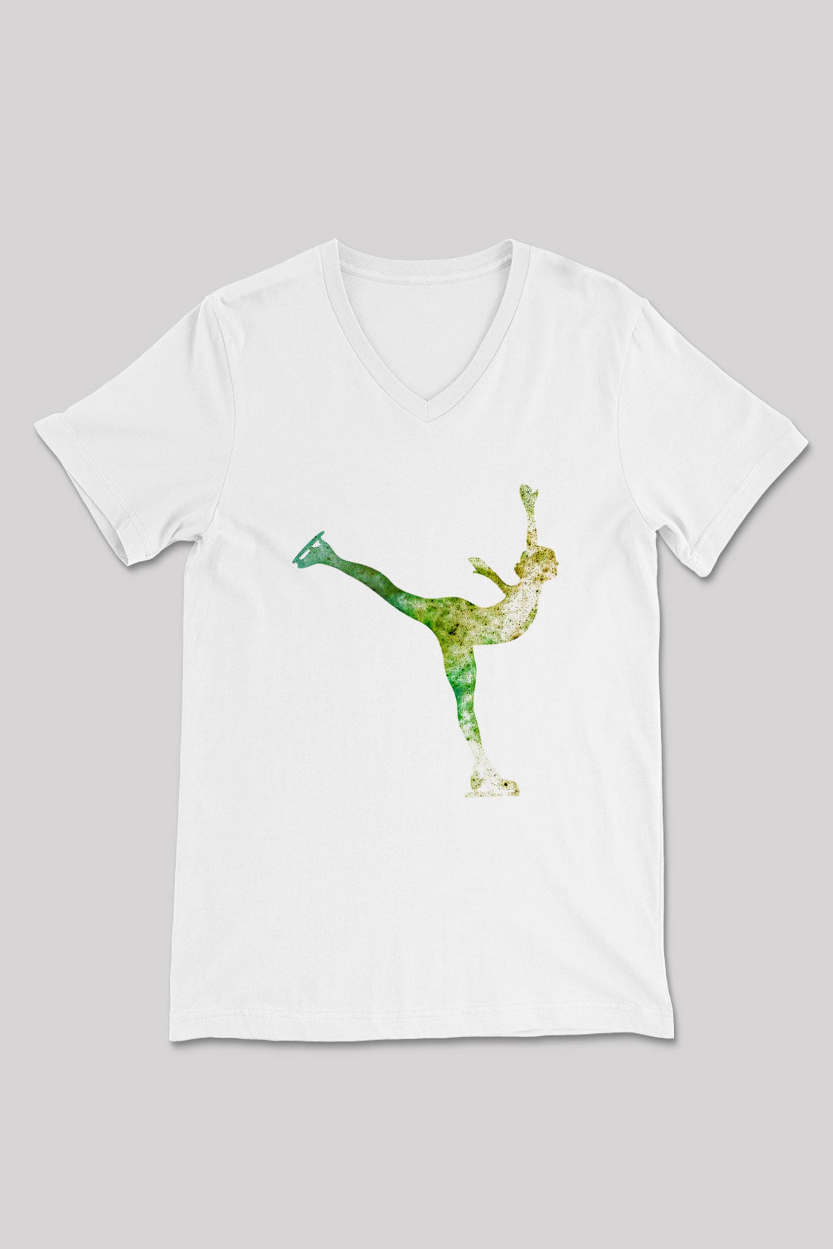 Buz Pateni Baskılı Unisex V Yaka Tişört - Tshirt