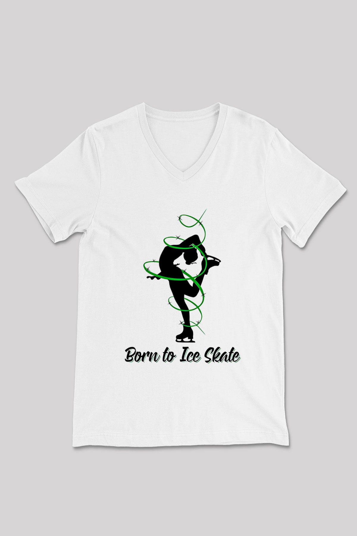 Buz Pateni Baskılı Unisex V Yaka Tişört - Tshirt