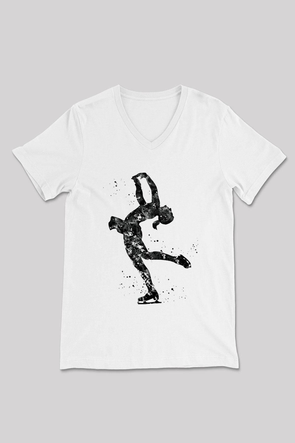 Buz Pateni Baskılı Unisex V Yaka Tişört - Tshirt