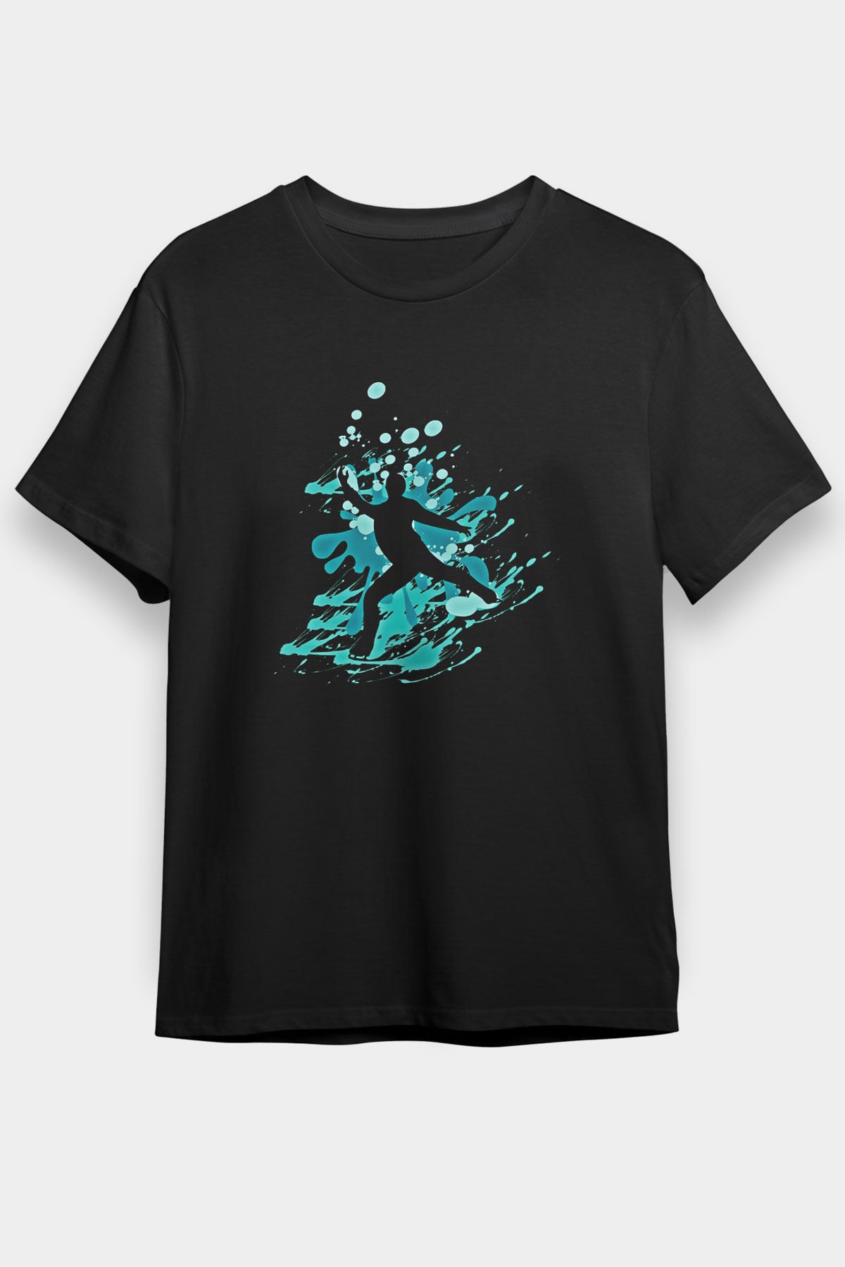 Buz Pateni - Ice skating Baskılı Unisex Siyah Tişört - Tshirt