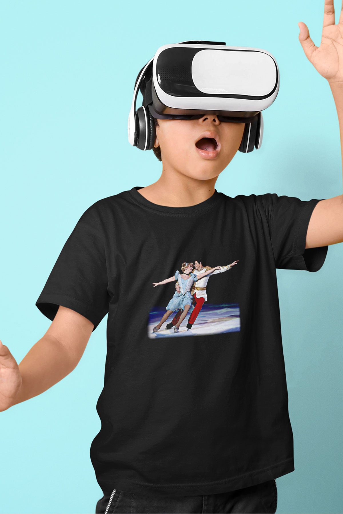 Buz Pateni - Ice skating Baskılı Unisex Siyah Çocuk Tİşörtü - Tshirt