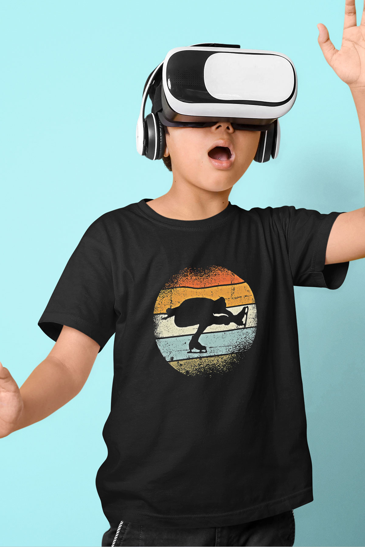 Buz Pateni - Ice skating Baskılı Unisex Siyah Çocuk Tİşörtü - Tshirt