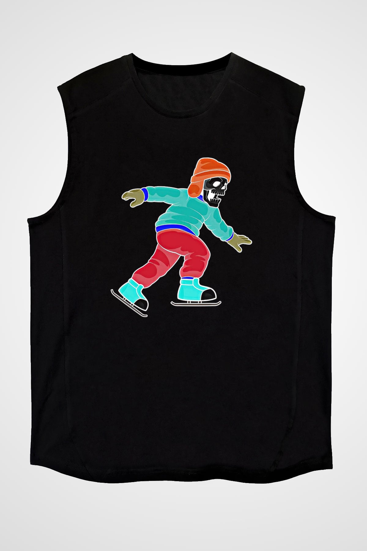 Buz Pateni - Ice skating Baskılı Unisex Siyah Kolsuz Tişört