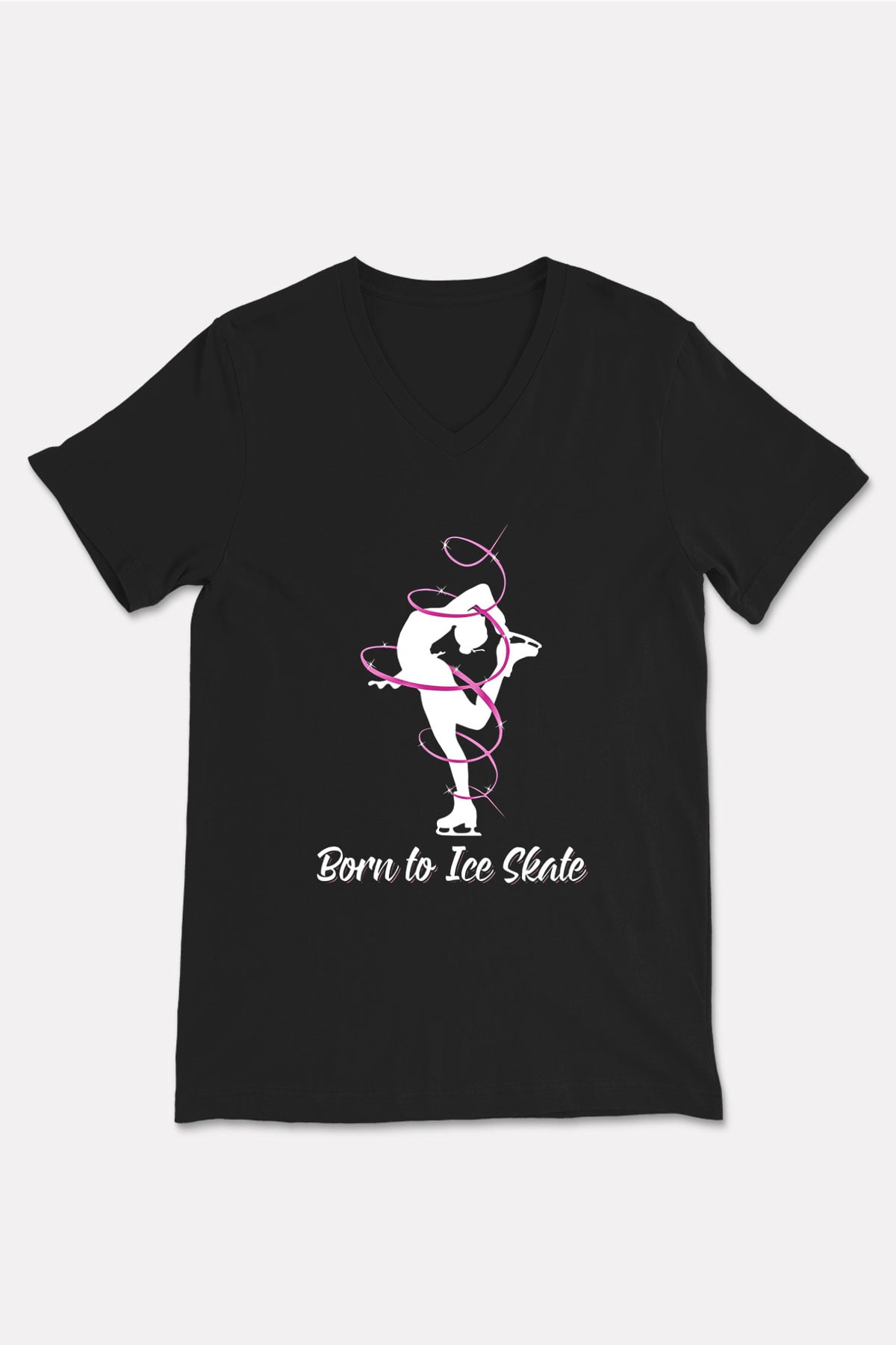 Buz Pateni - Ice skating Baskılı Unisex Siyah V Yaka Tişört