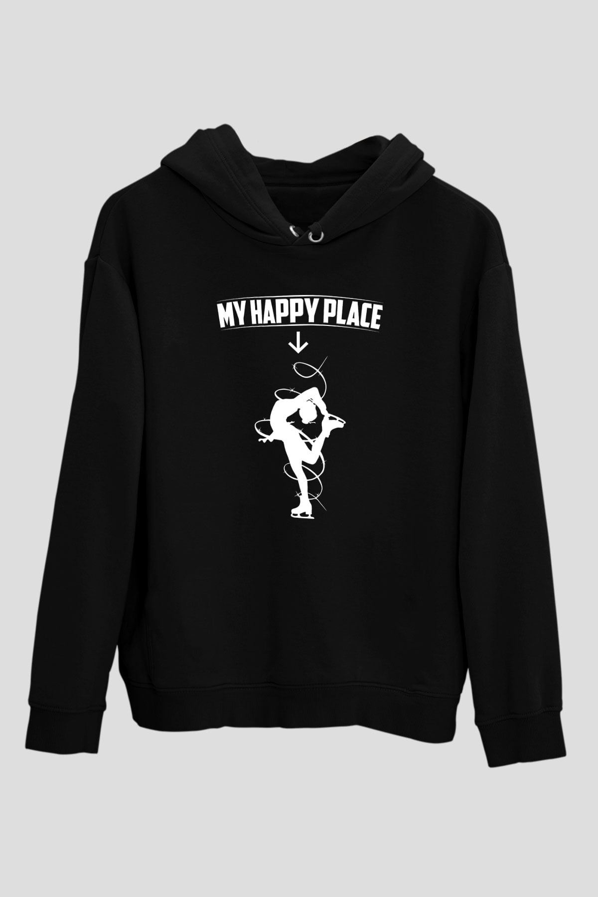 Buz Pateni - Ice skating Baskılı Unisex Siyah Hoodie