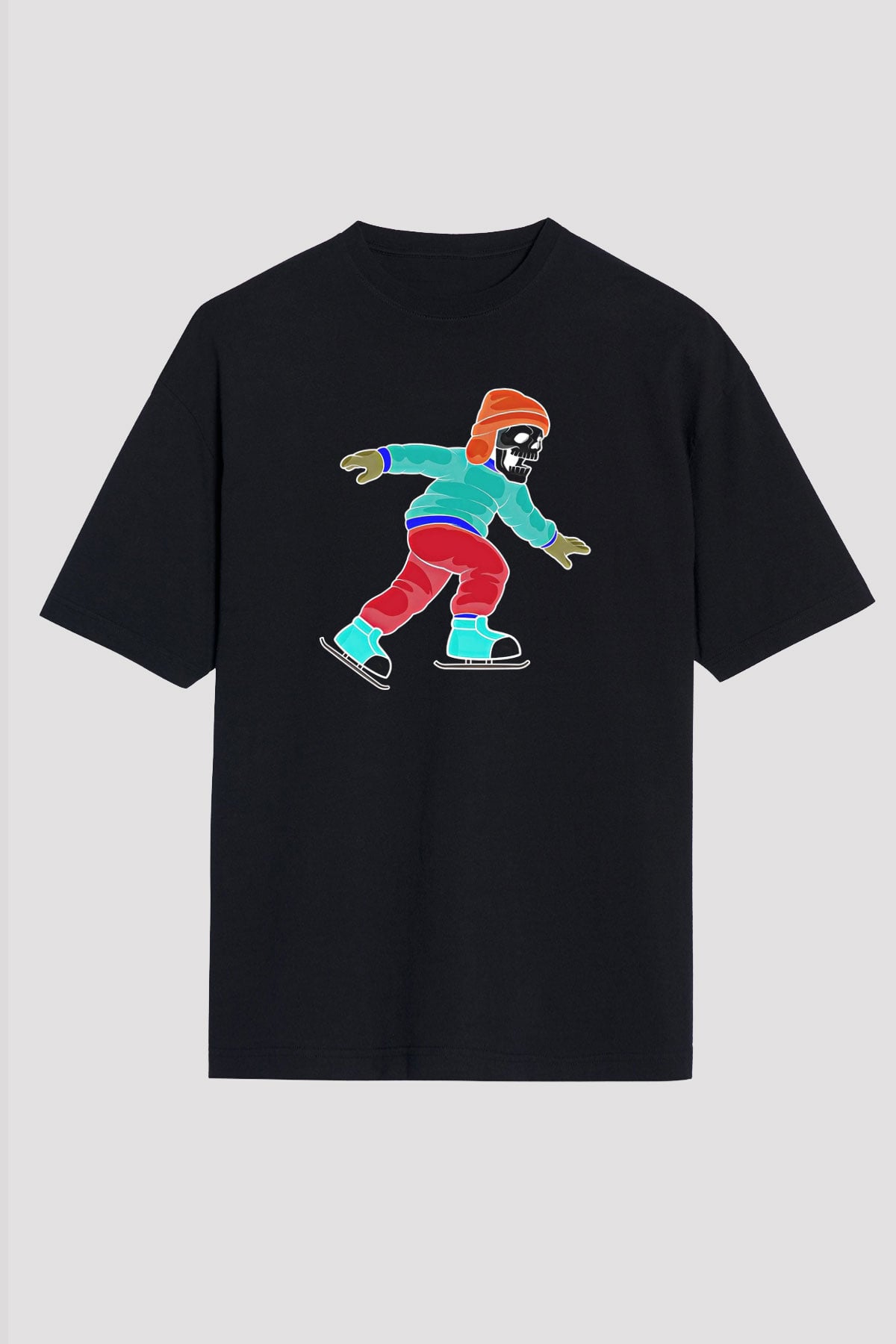 Buz Pateni - Ice skating Baskılı Unisex Siyah Oversize Tişört