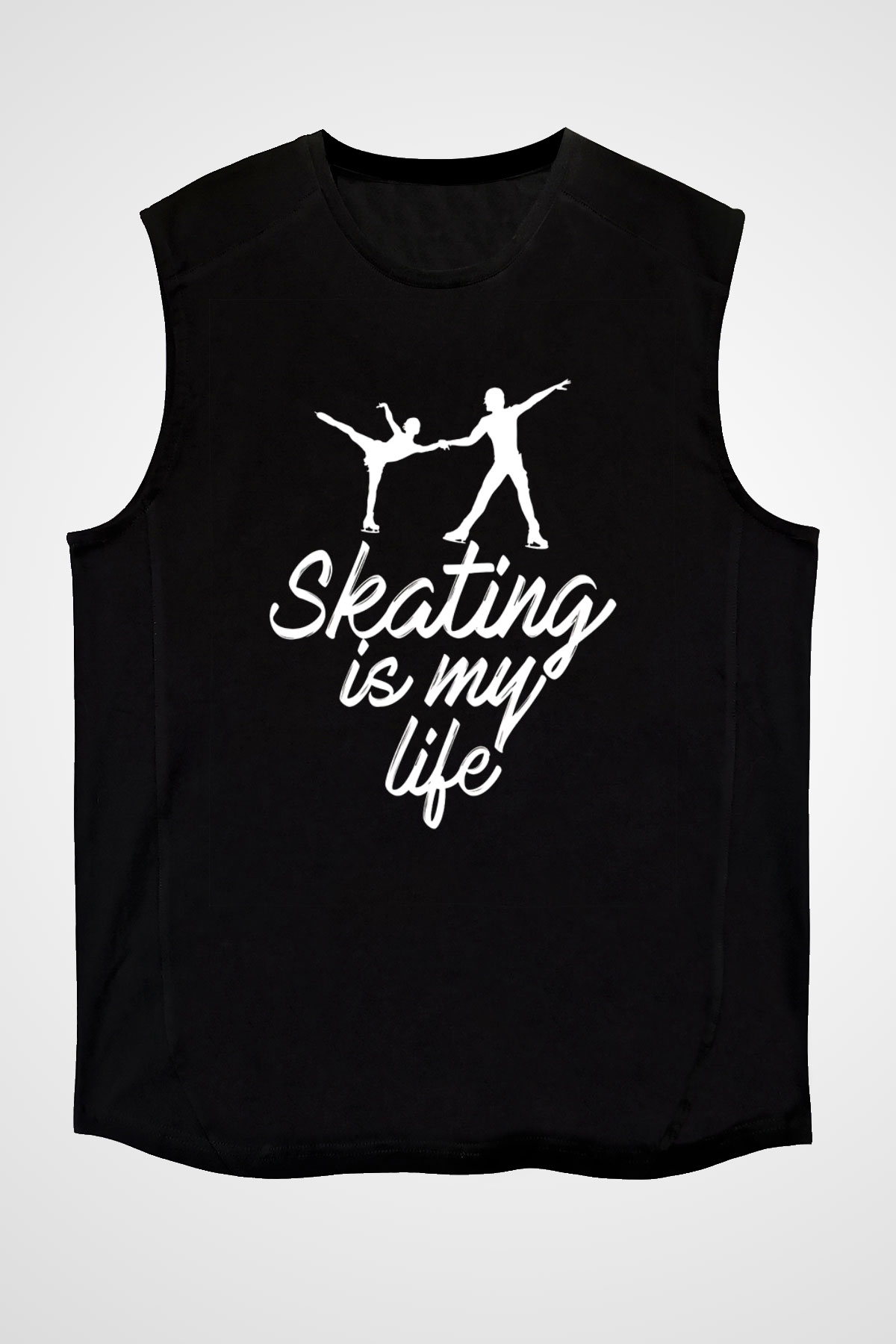 Buz Pateni - Ice skating Baskılı Unisex Siyah Kolsuz Tişört