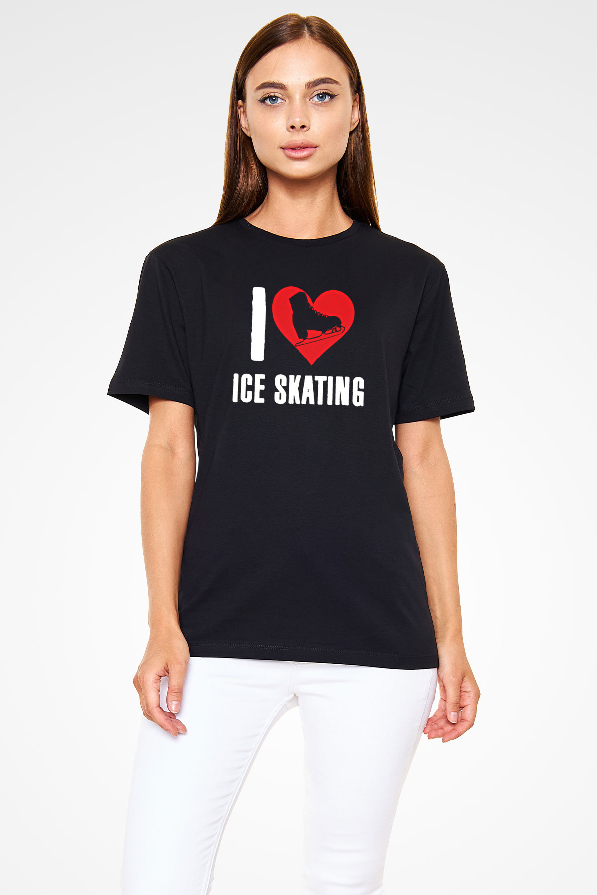 Buz Pateni - Ice skating Baskılı Unisex Siyah Tişört - Tshirt