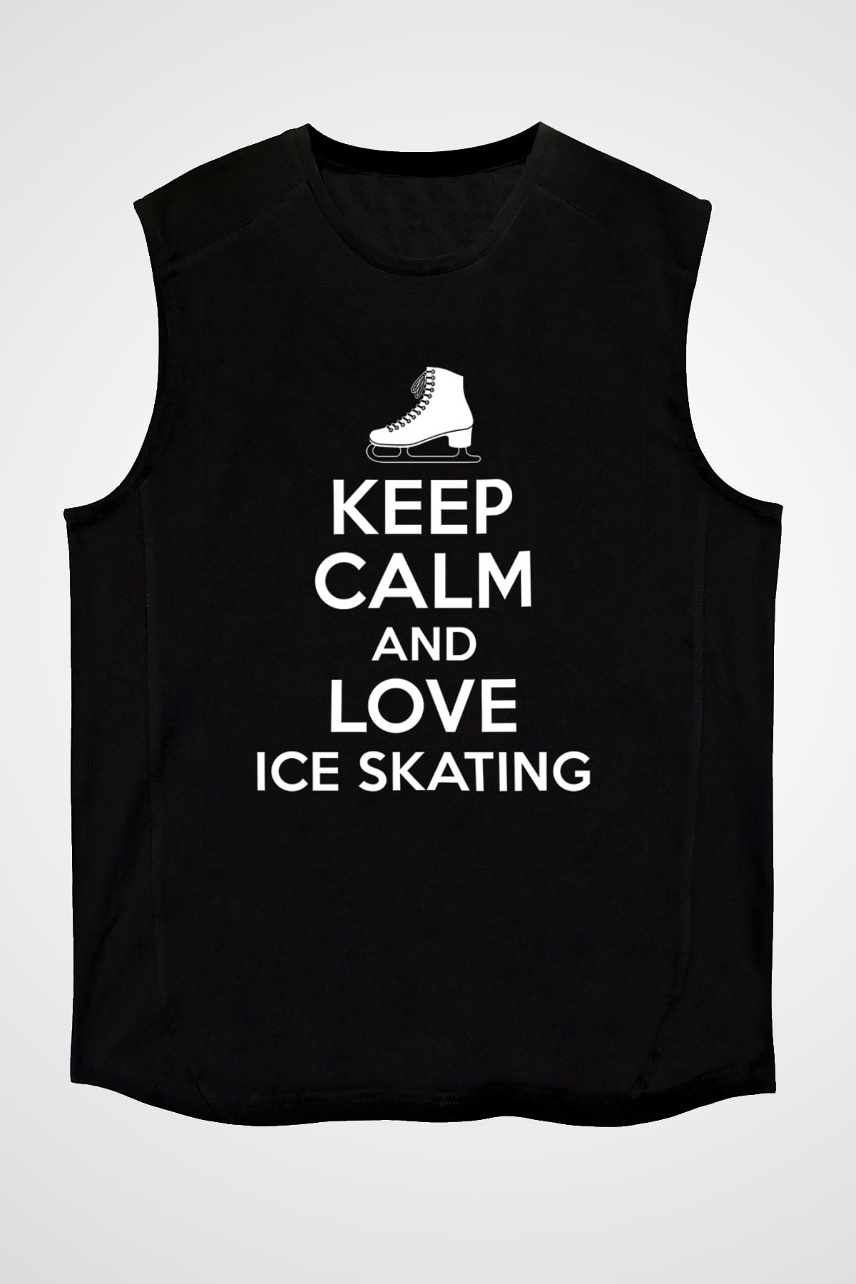 Buz Pateni - Ice skating Baskılı Unisex Siyah Kolsuz Tişört