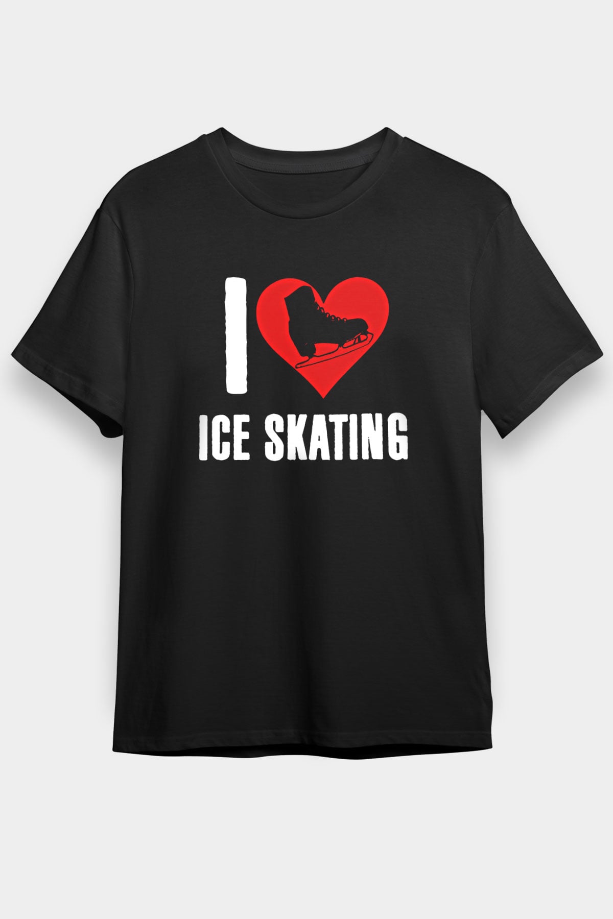 Buz Pateni - Ice skating Baskılı Unisex Siyah Tişört - Tshirt