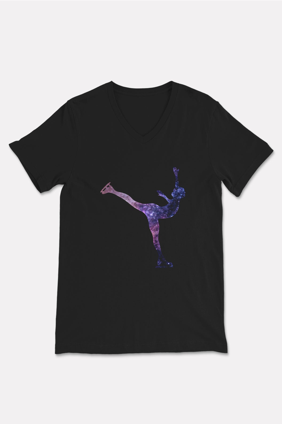 Buz Pateni - Ice skating Baskılı Unisex Siyah V Yaka Tişört