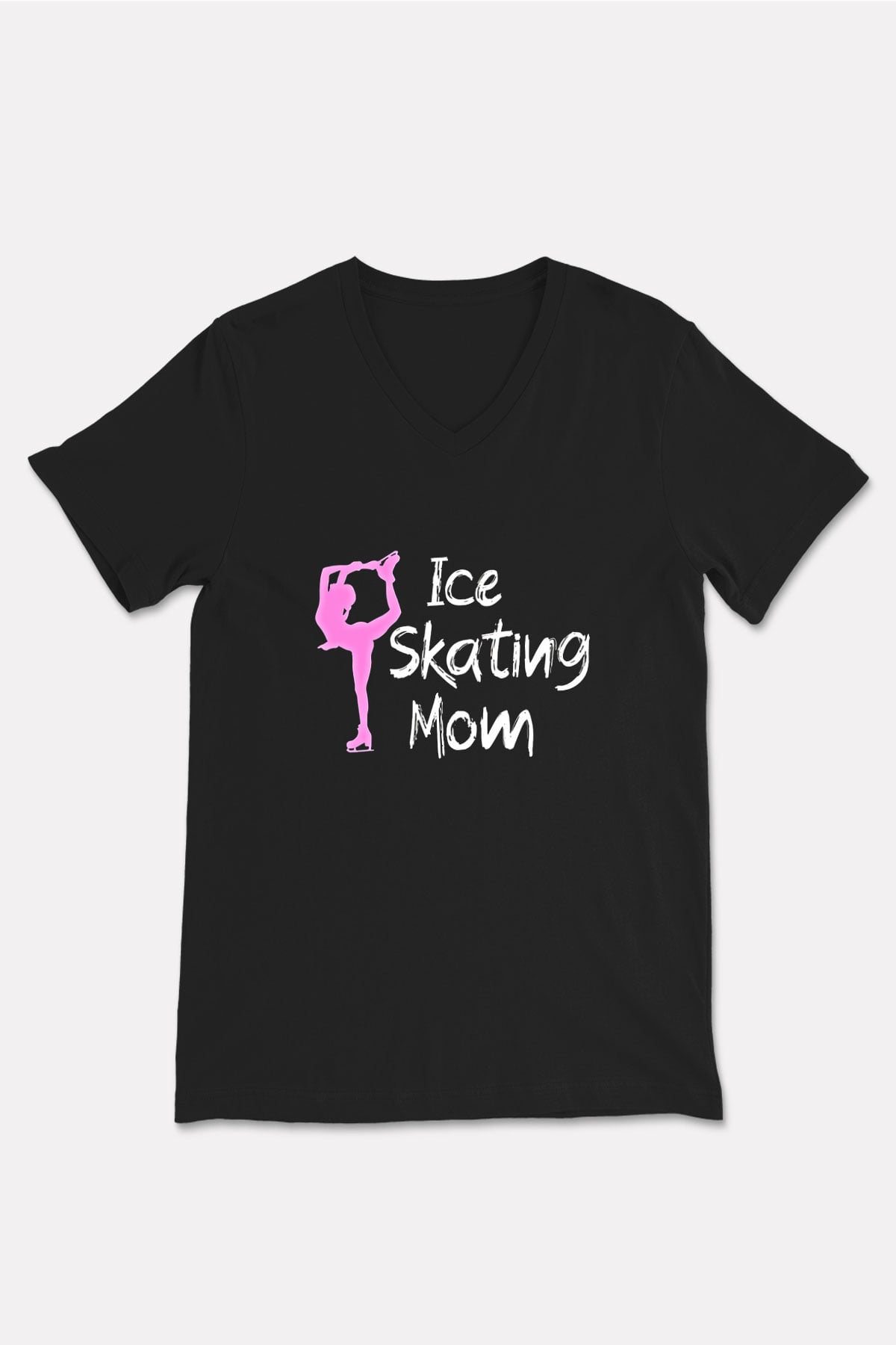 Buz Pateni - Ice skating Baskılı Unisex Siyah V Yaka Tişört