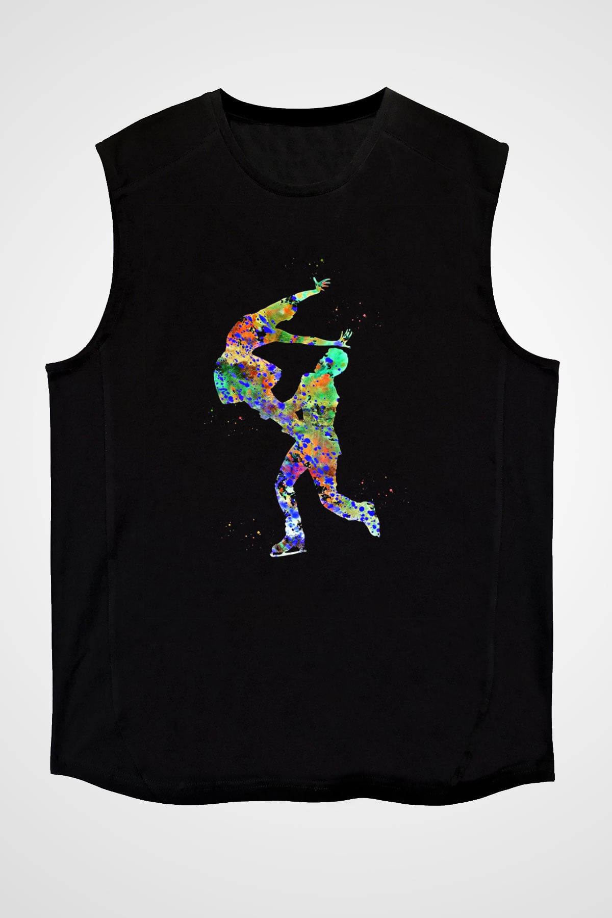 Buz Pateni - Ice skating Baskılı Unisex Siyah Kolsuz Tişört