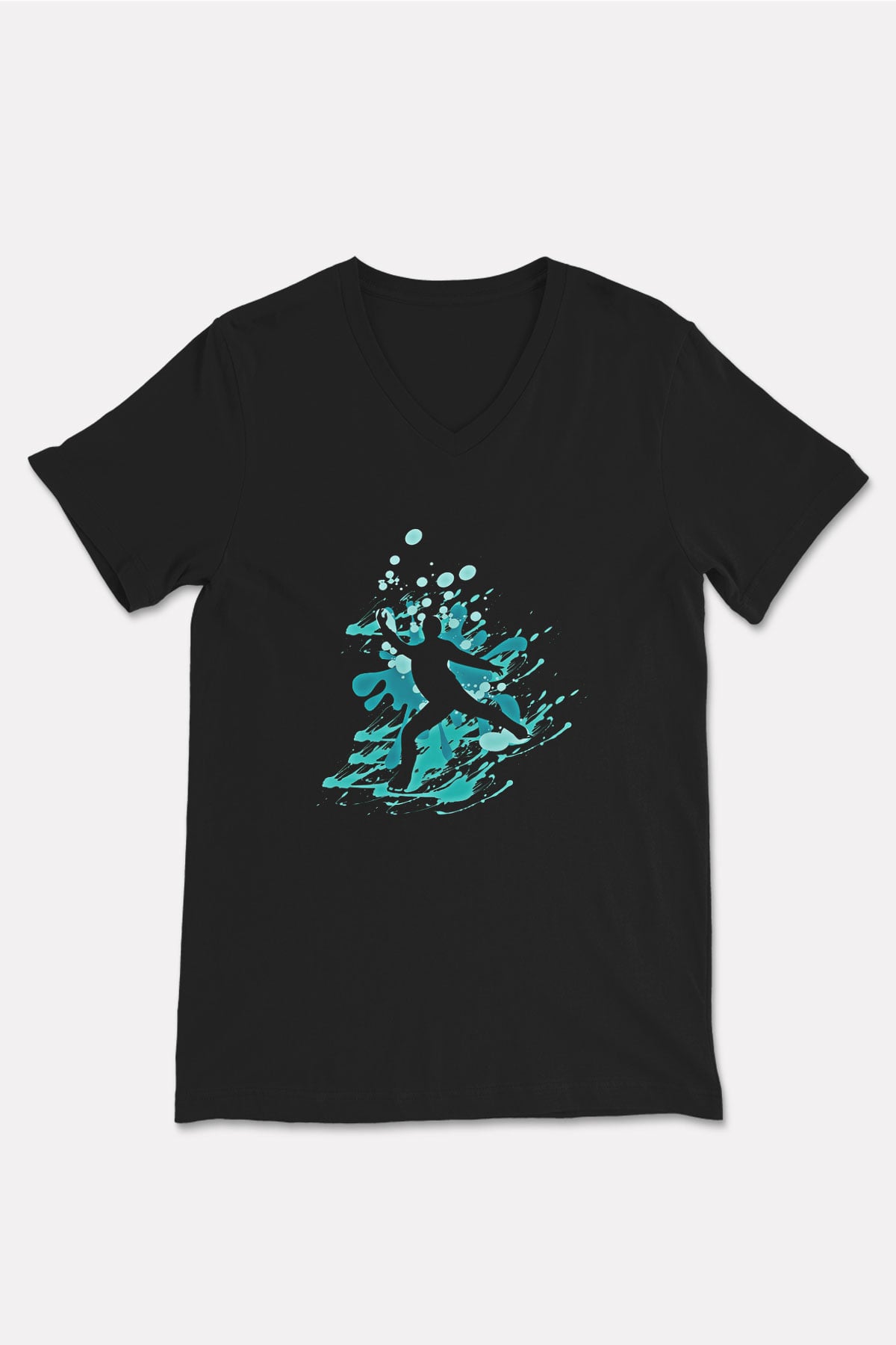 Buz Pateni - Ice skating Baskılı Unisex Siyah V Yaka Tişört