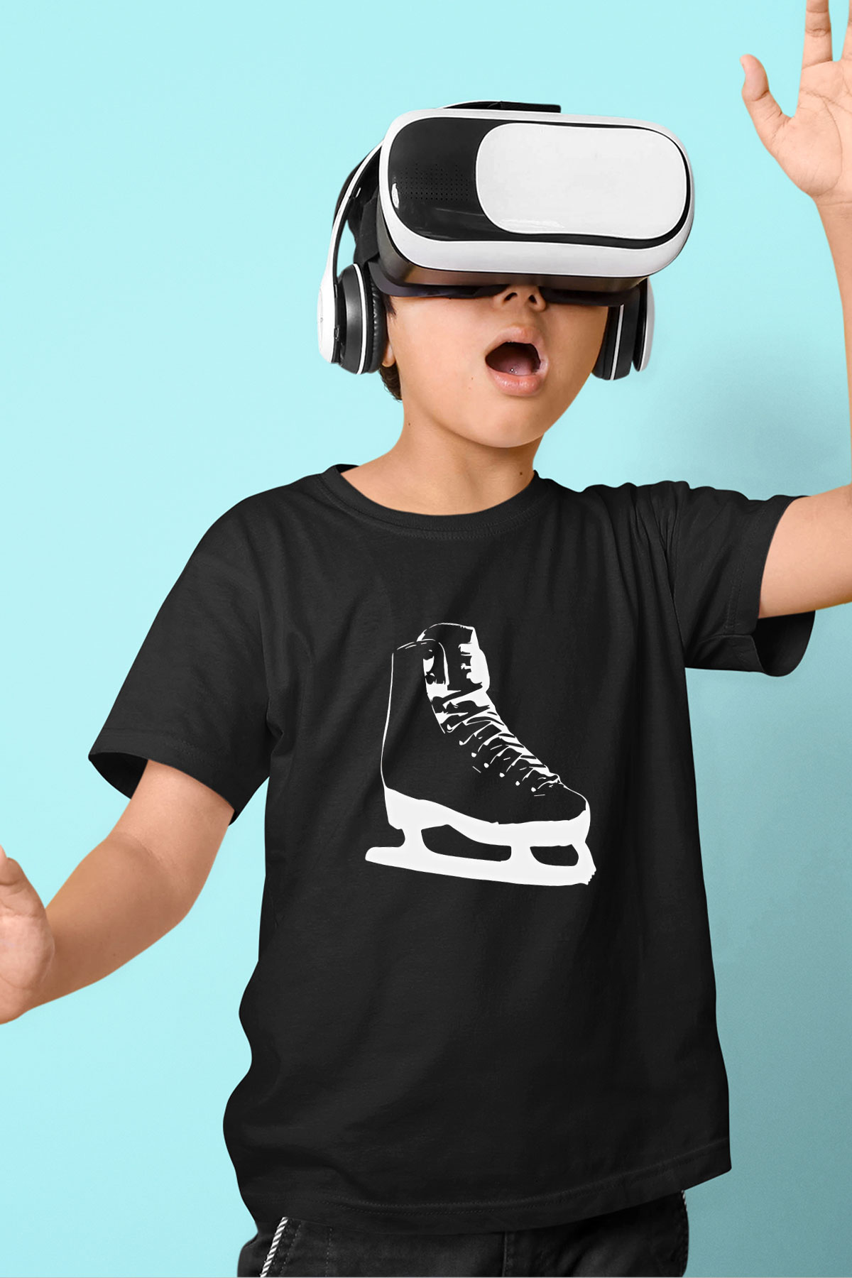 Buz Pateni - Ice skating Baskılı Unisex Siyah Çocuk Tİşörtü - Tshirt