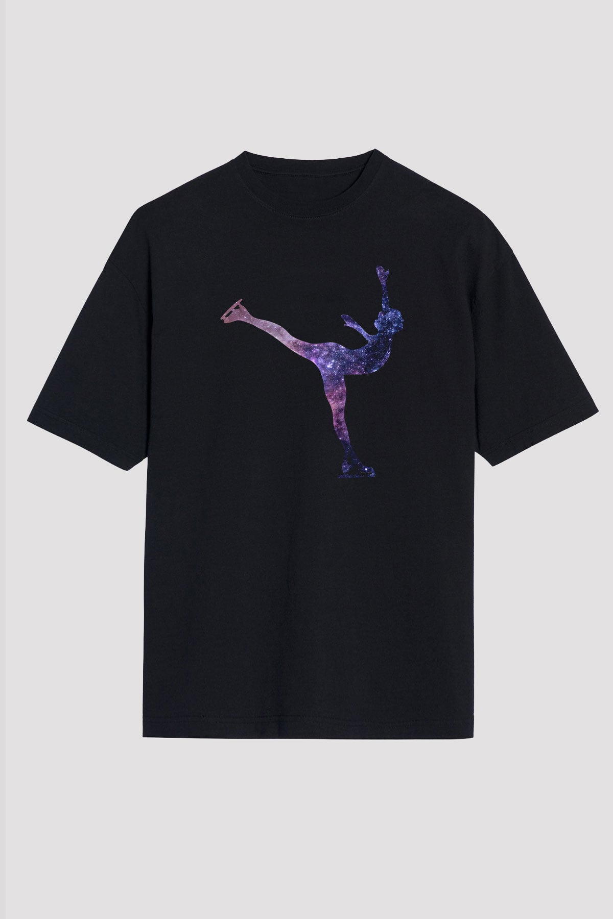 Buz Pateni - Ice skating Baskılı Unisex Siyah Oversize Tişört