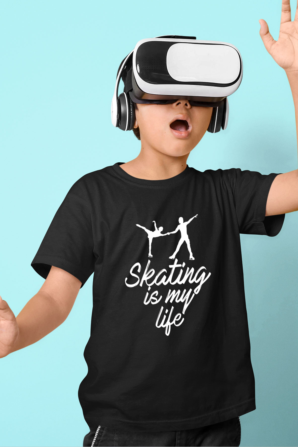 Buz Pateni - Ice skating Baskılı Unisex Siyah Çocuk Tİşörtü - Tshirt