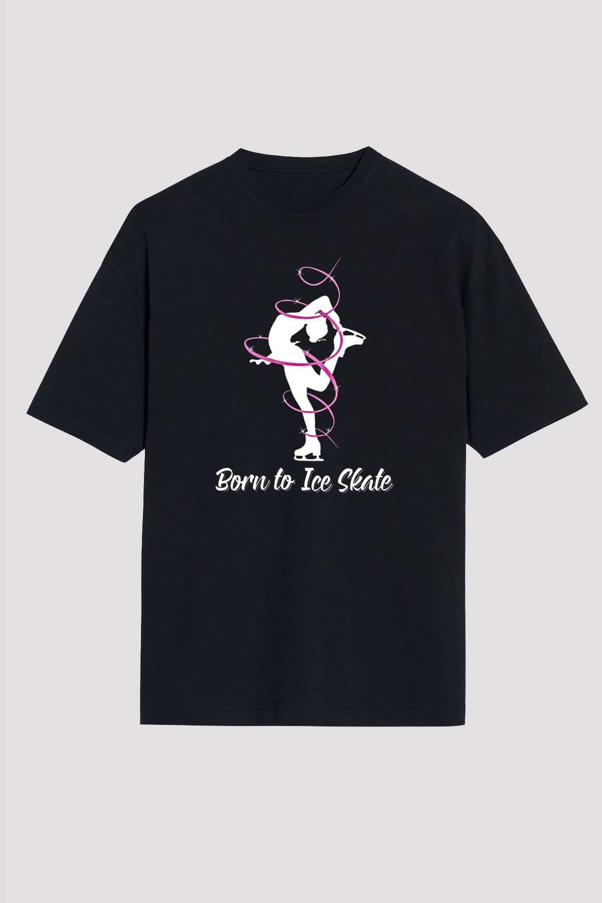 Buz Pateni - Ice skating Baskılı Unisex Siyah Oversize Tişört